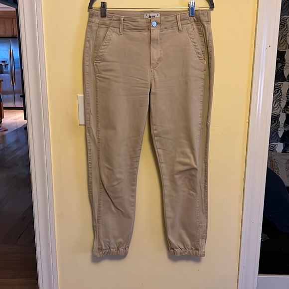 Paige Mayslie Beige Twill Ribbon Side Cropped Jogger. Runs large. Small snag. - Picture 1 of 4